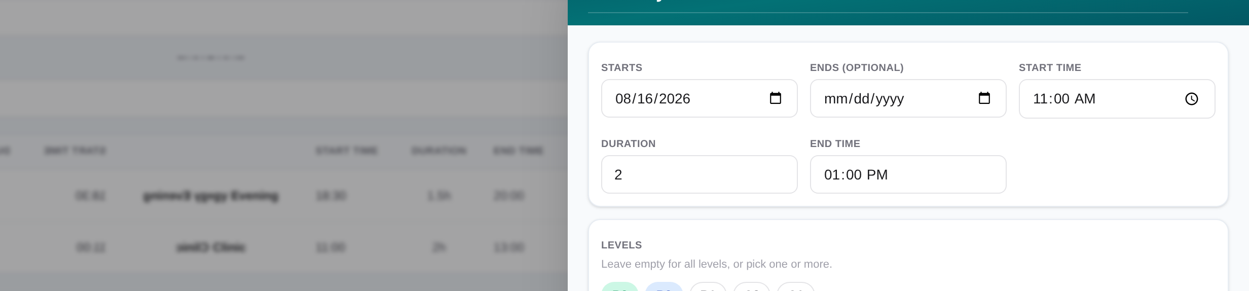 Event detail slide-over with CRM player enrollment statuses